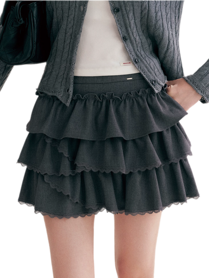 Layered Ruffle A-Line Skirt