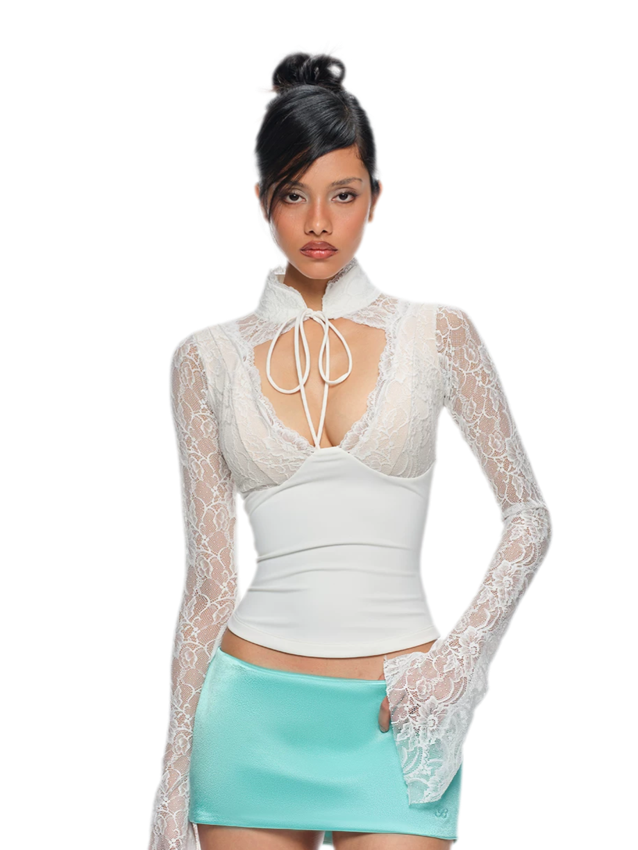 Chinese Lace Cutout Cropped Top