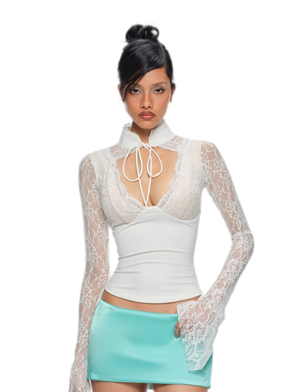 Chinese Lace Cutout Cropped Top