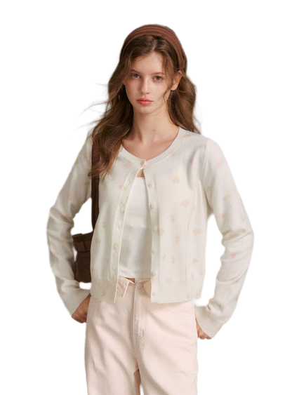 Tencel Wool Rose Print Cardigan