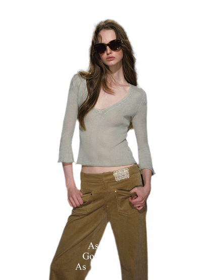 Sheer Bell Sleeve Knit Top