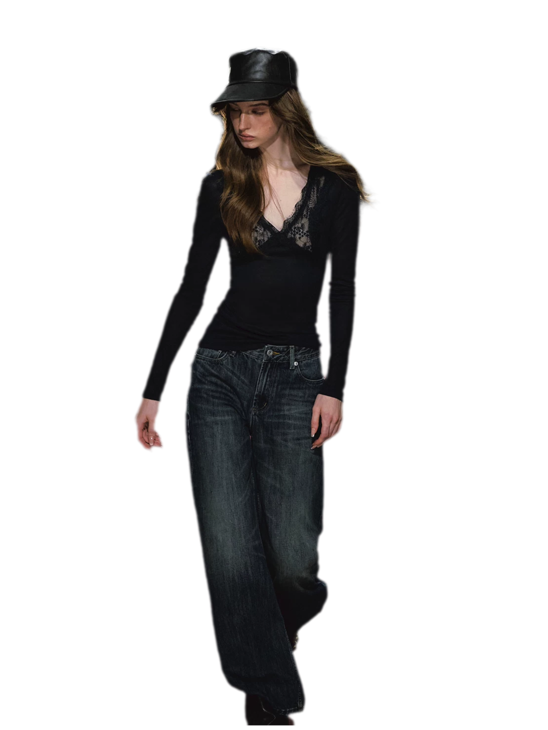 Jeans ricamati a quadri effetto lavato