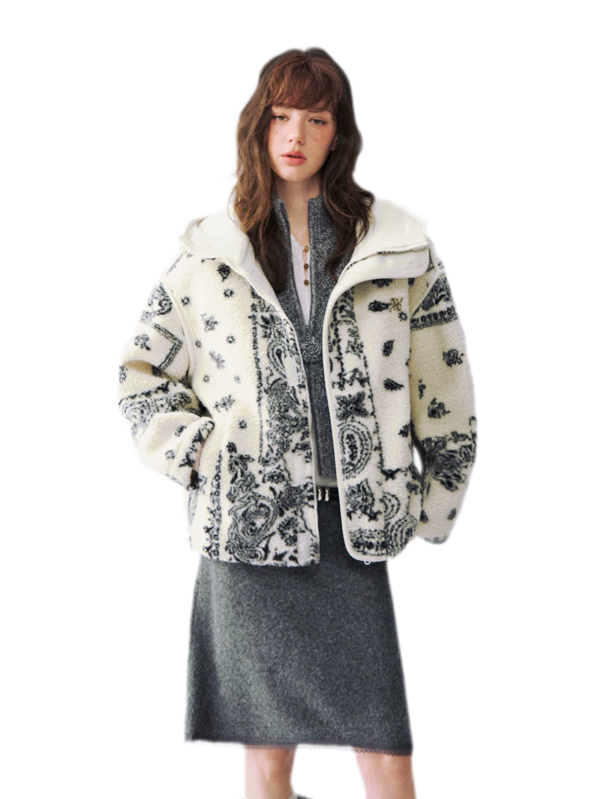 Jacquard Plush Fleece Hooded Jacket