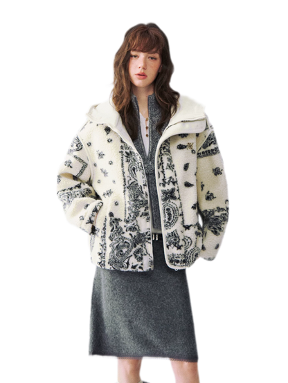 Jacquard Plush Fleece Hooded Jacket