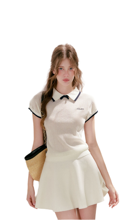 Contrast Bow Knit Set