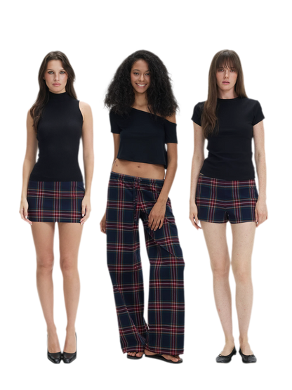 Vintage Plaid Low-Rise Bottoms
