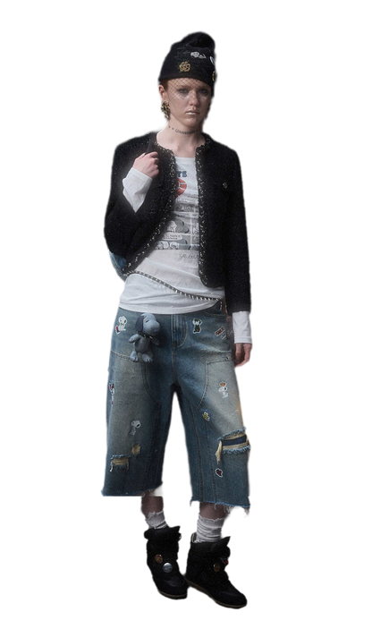 Washed Distressed Wide-Leg Jeans