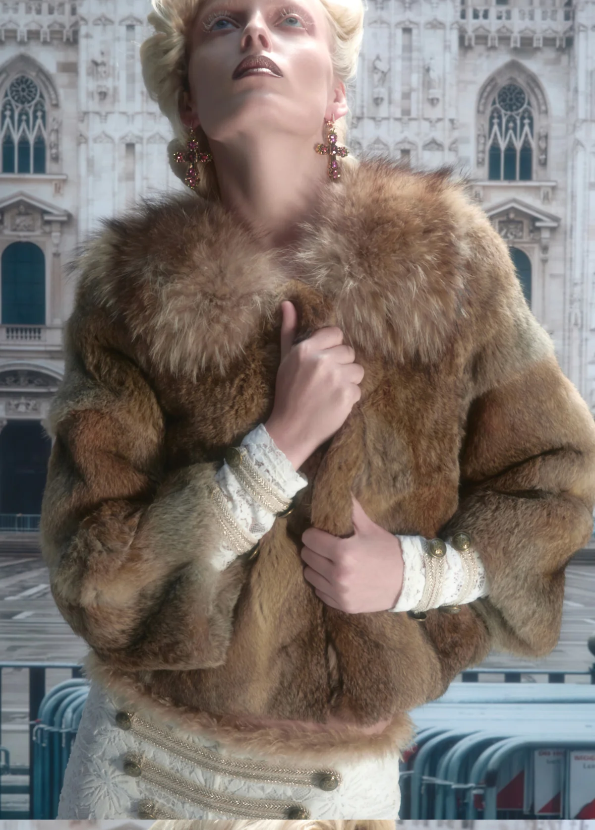Chaqueta corta de cuello de piel de conejo 100% angora