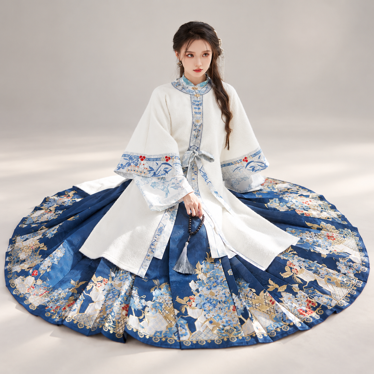 青花碎玉 Blue-and-White Jade Shards Ming-Style Stand-Collar