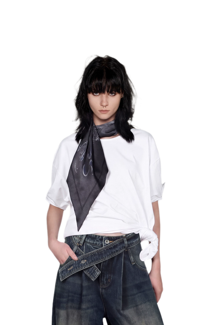 Graphic Scarf Detail Loose T-Shirt