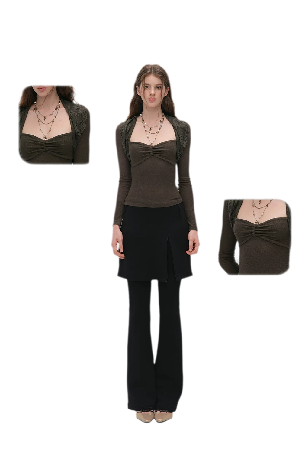 Ruched Lace Layered Top