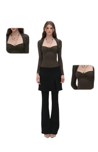 Ruched Lace Layered Top