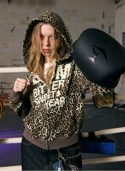 Distressed Leopard Zip Hoodie
