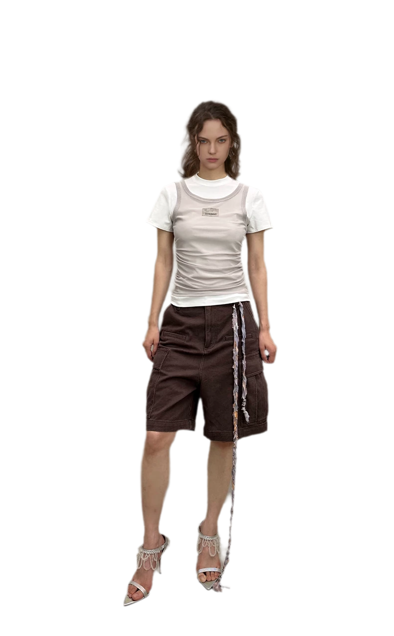 Layered Ruched Cropped T-Shirt