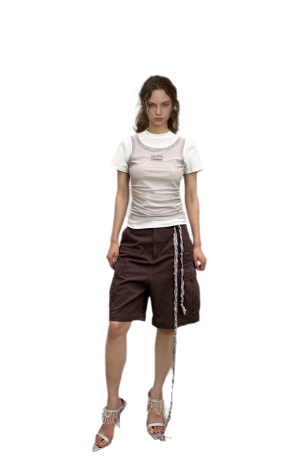 Layered Ruched Cropped T-Shirt