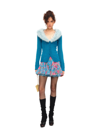 Bộ cardigan và chân váy dệt kim ánh nhũ