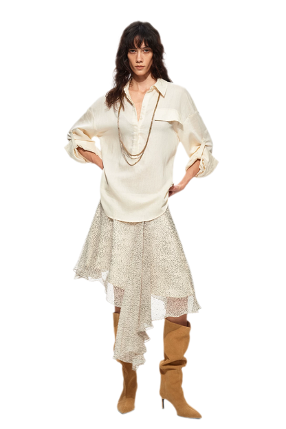 Asymmetric Chiffon Midi Skirt