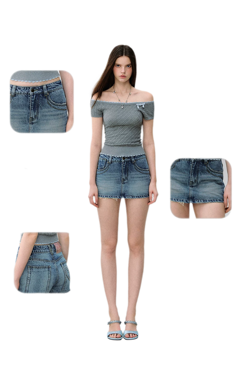 Light Indigo Distressed Denim Skort