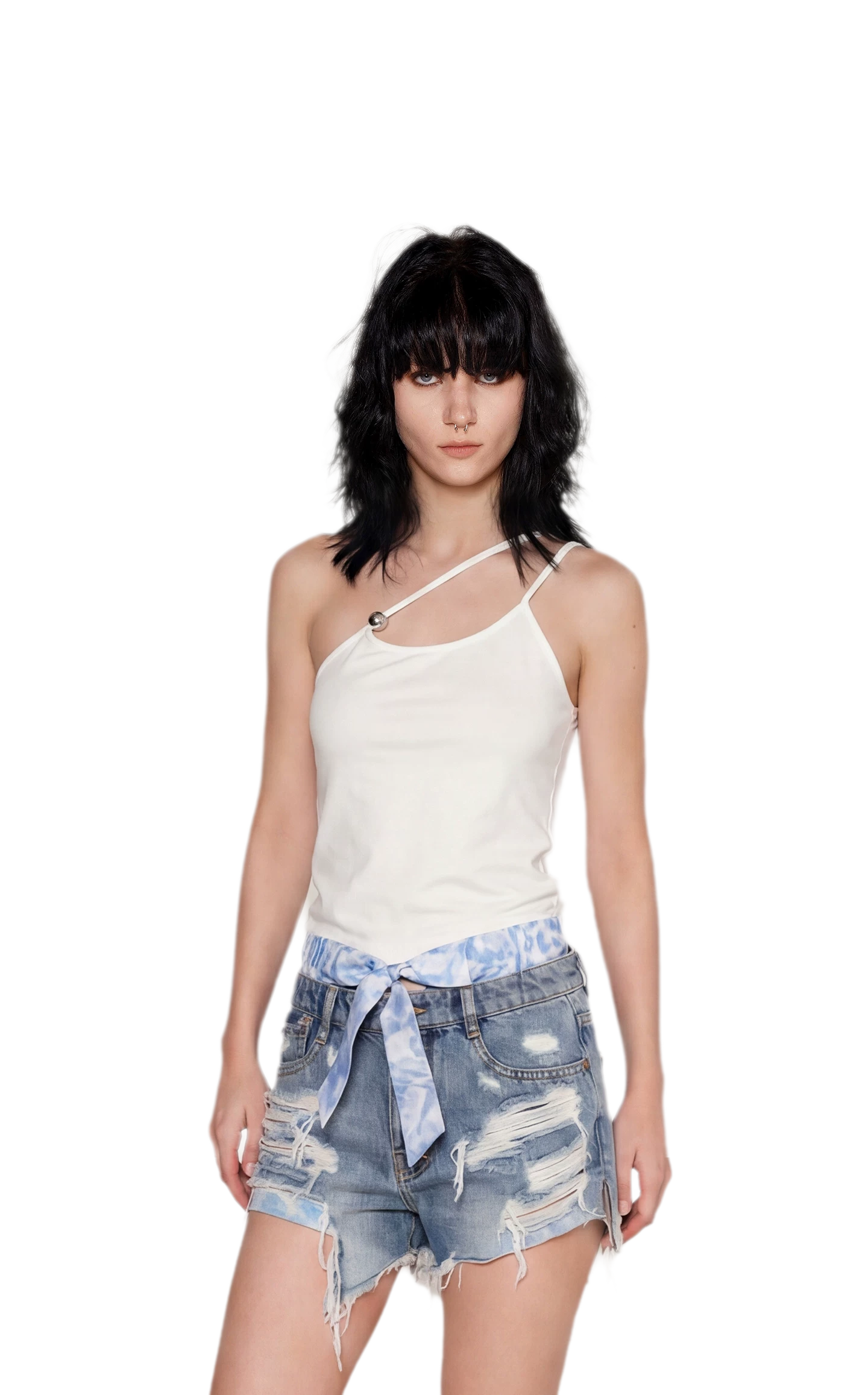 Wave Trim Denim Shorts
