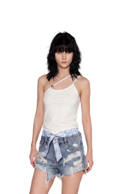 Wave Trim Denim Shorts