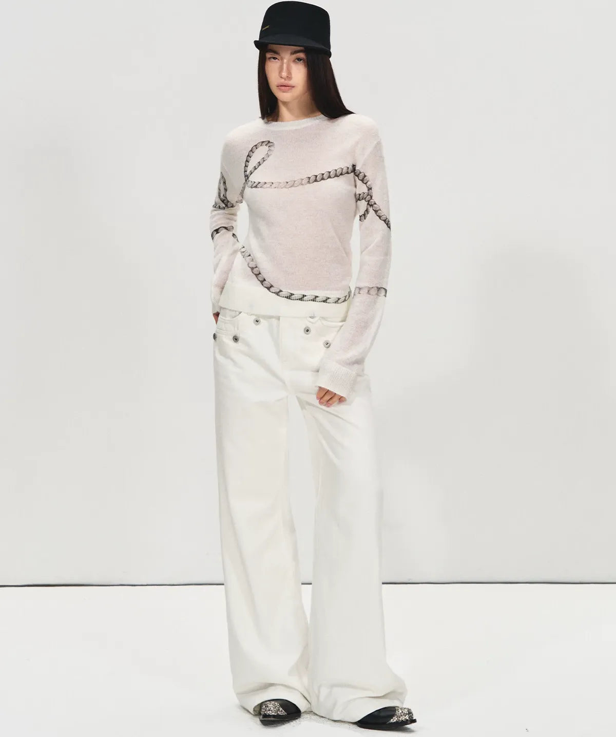 Mohair Wool Sweater with Irregular Chain Print