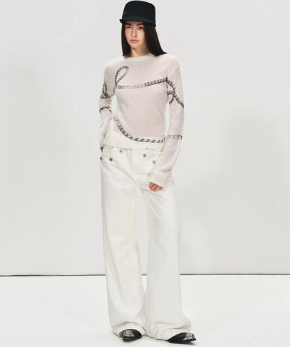 Mohair Wool Sweater with Irregular Chain Print