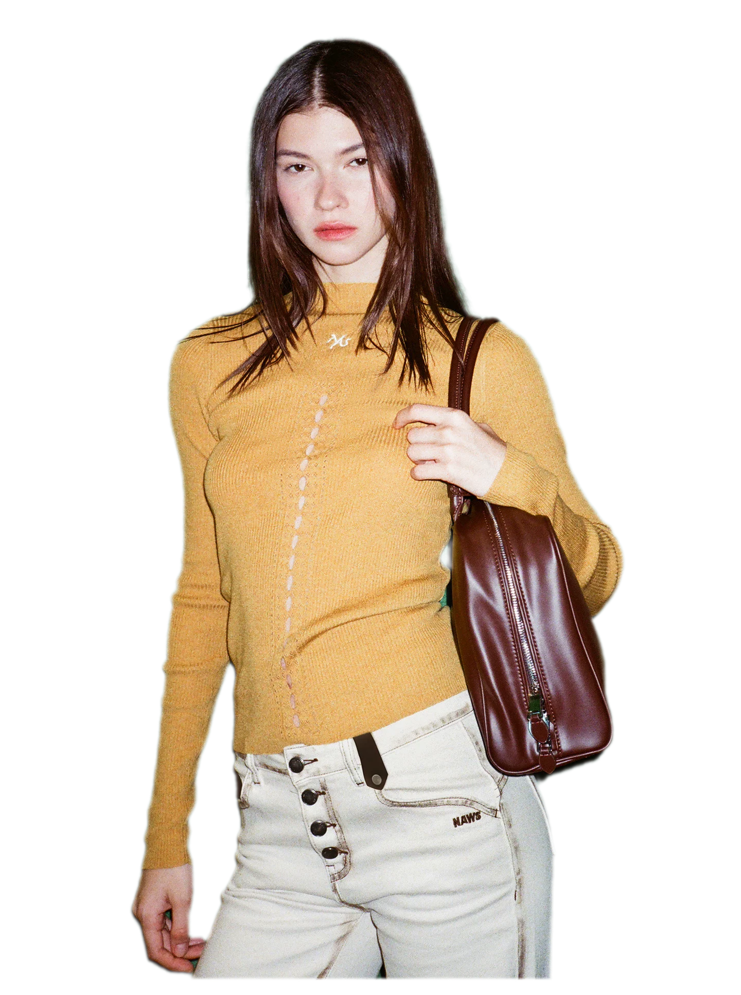 Openwork Rib-Knit Fitted Top