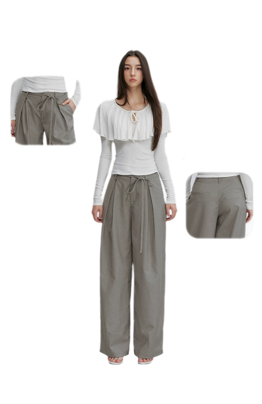 Bow Pleat Wide-Leg Pants
