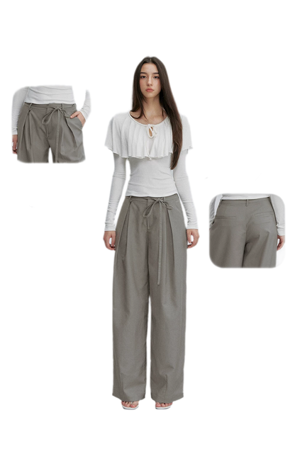 Bow Pleat Wide-Leg Pants