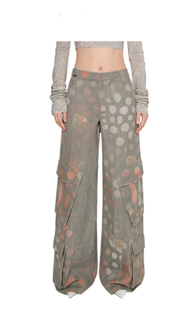 Printed Wide-Leg Cargo Pants