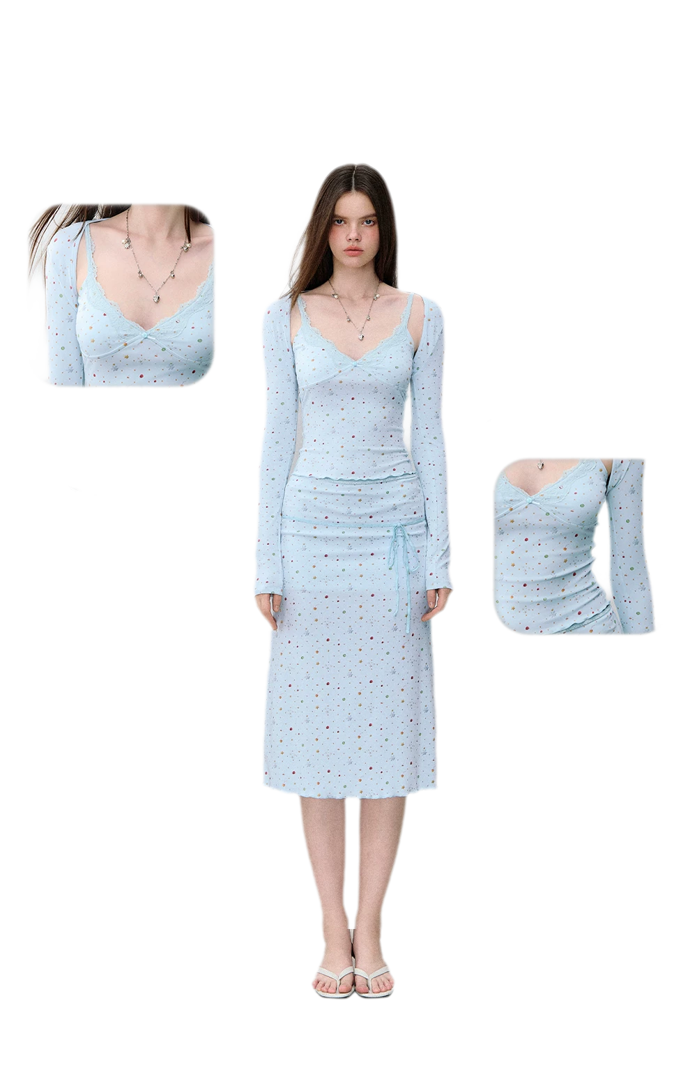 Light Blue Polka-Dot Three-Piece Set