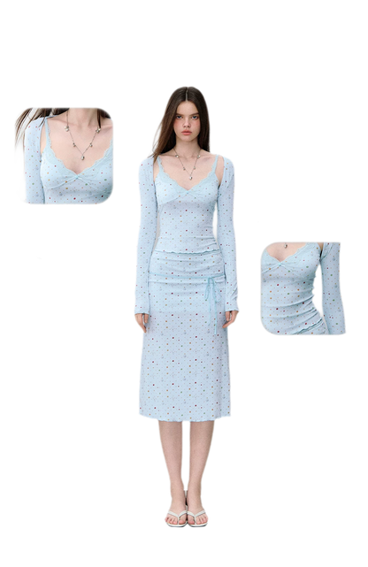 Light Blue Polka-Dot Three-Piece Set