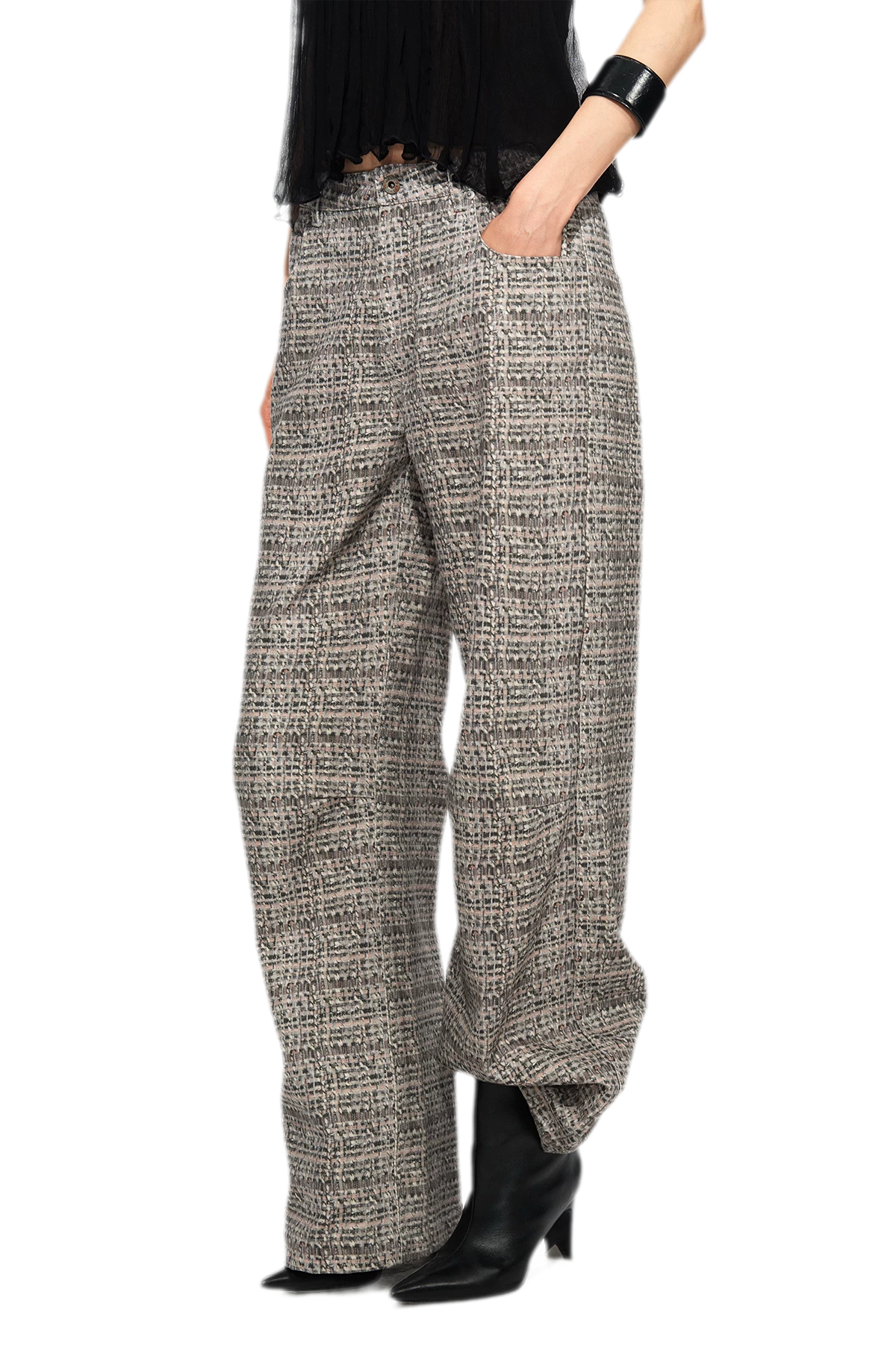 Plaid Tweed Wide Jeans