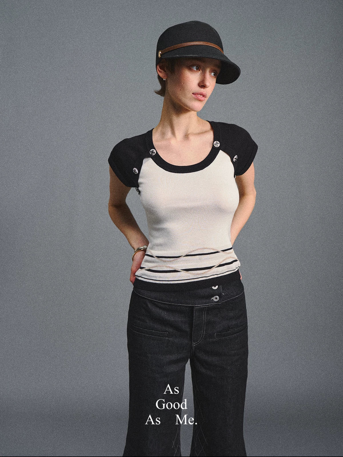 Color Block U-Neck Short Sleeve T-Shirt