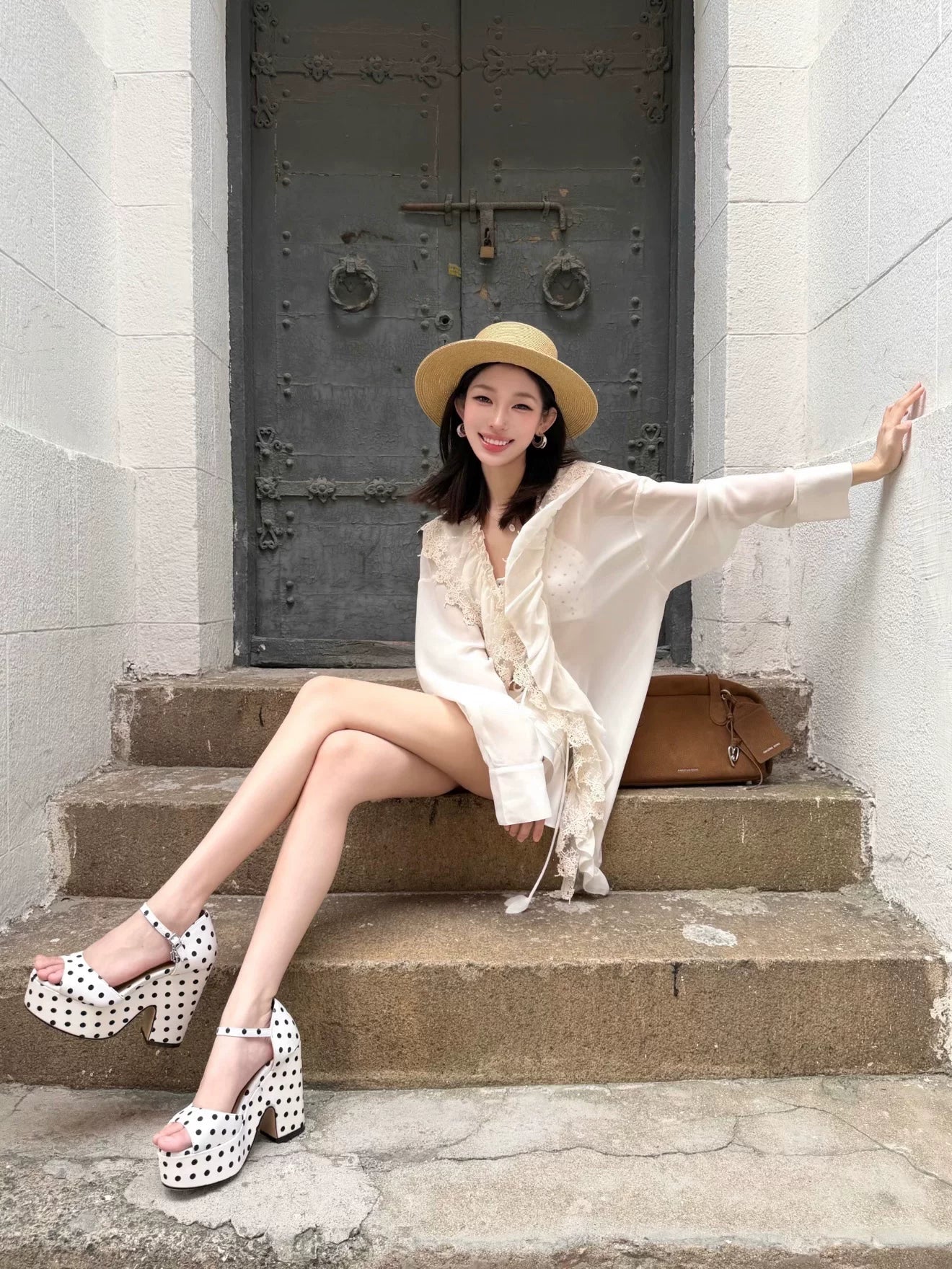 Polka Dot Platform Heel Sandals