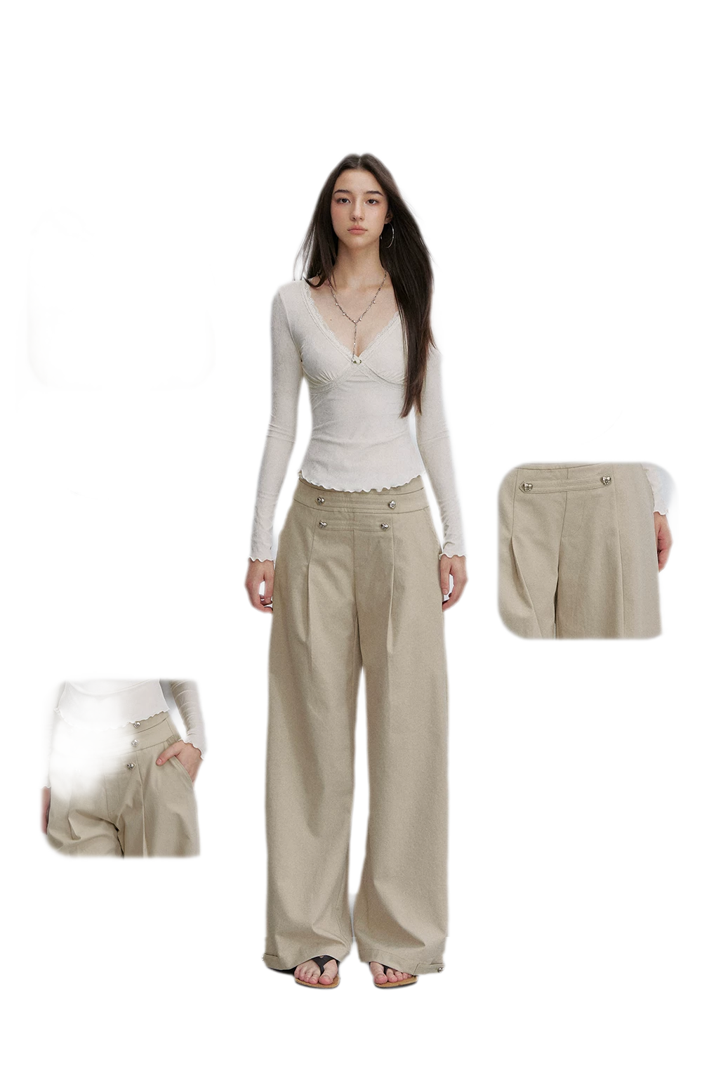 Textured Pleated Wide-Leg Pants