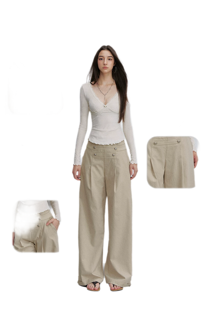 Textured Pleated Wide-Leg Pants