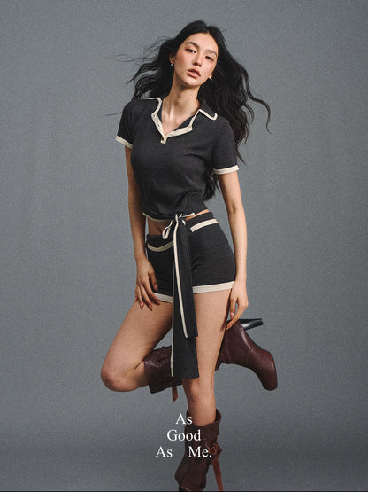 Lyocell Breathable Polo Collar T-Shirt &amp; Contrast Cuff