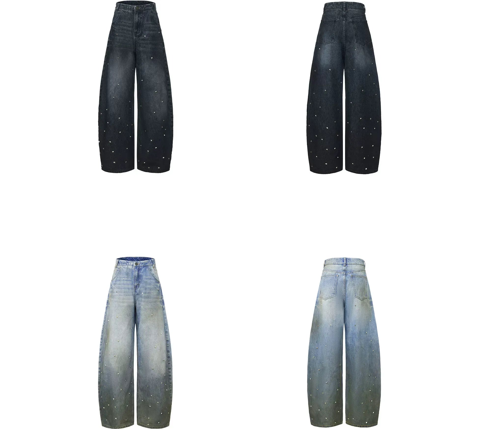 Washed Studded Wide-Leg Jeans