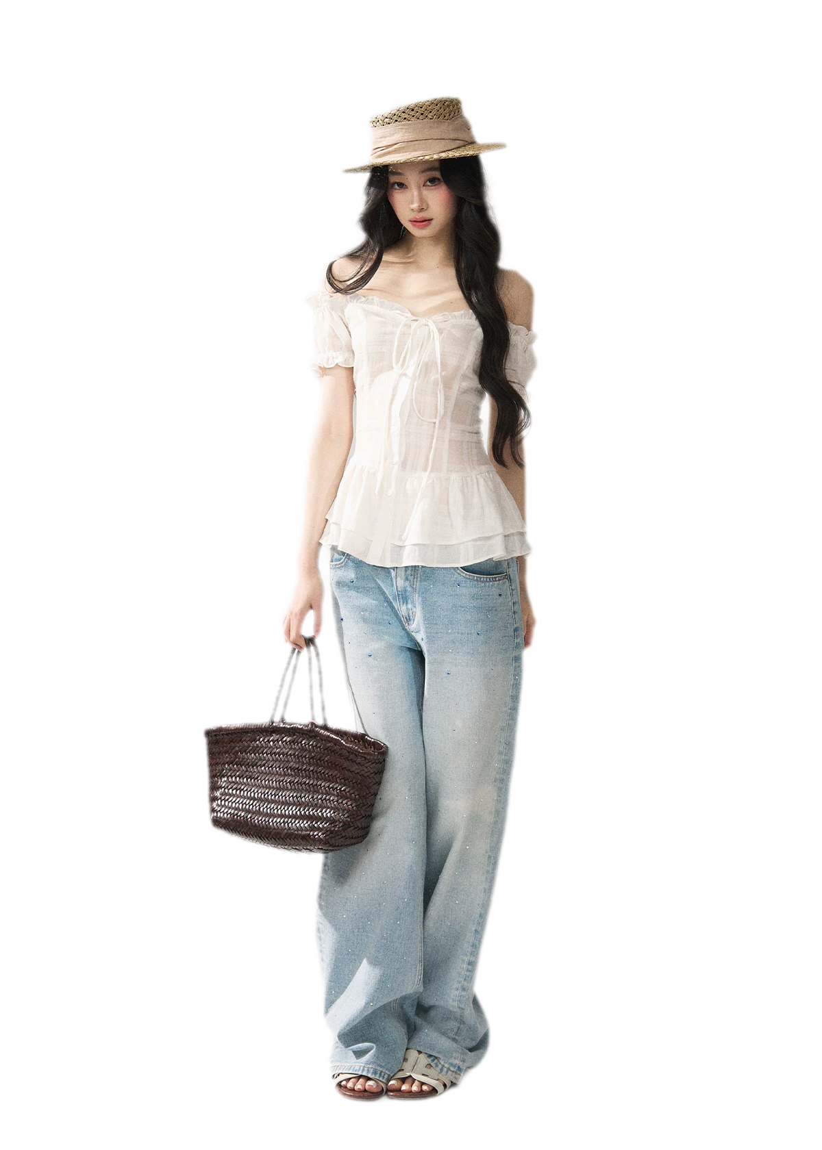 Crystal Trim Denim Pants