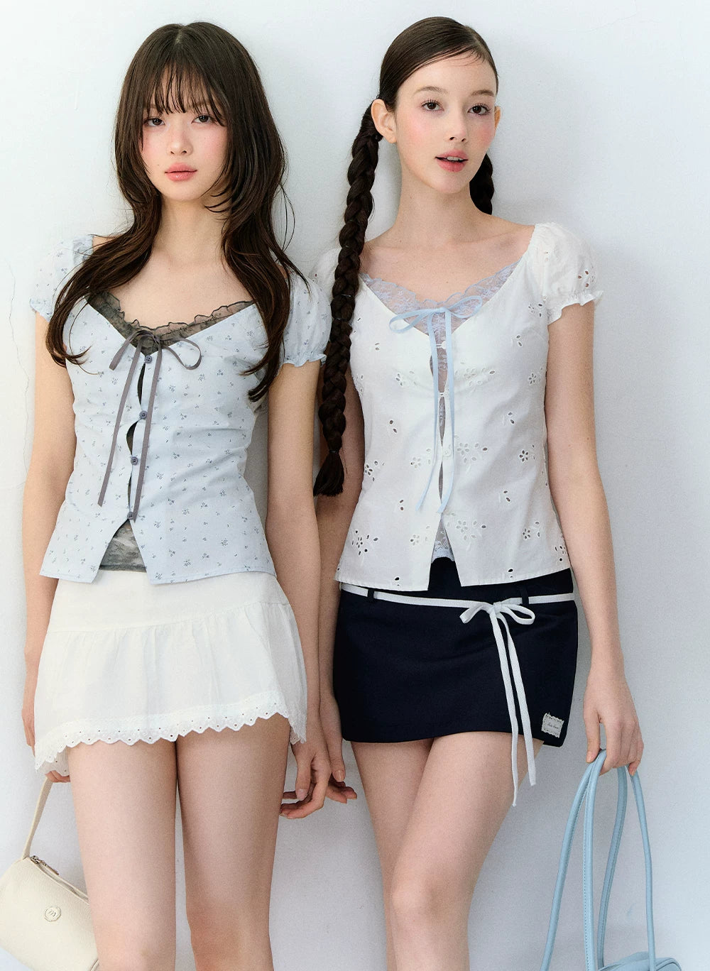 Sweet Elastic Puff Sleeve Lace Short Sleeve Top