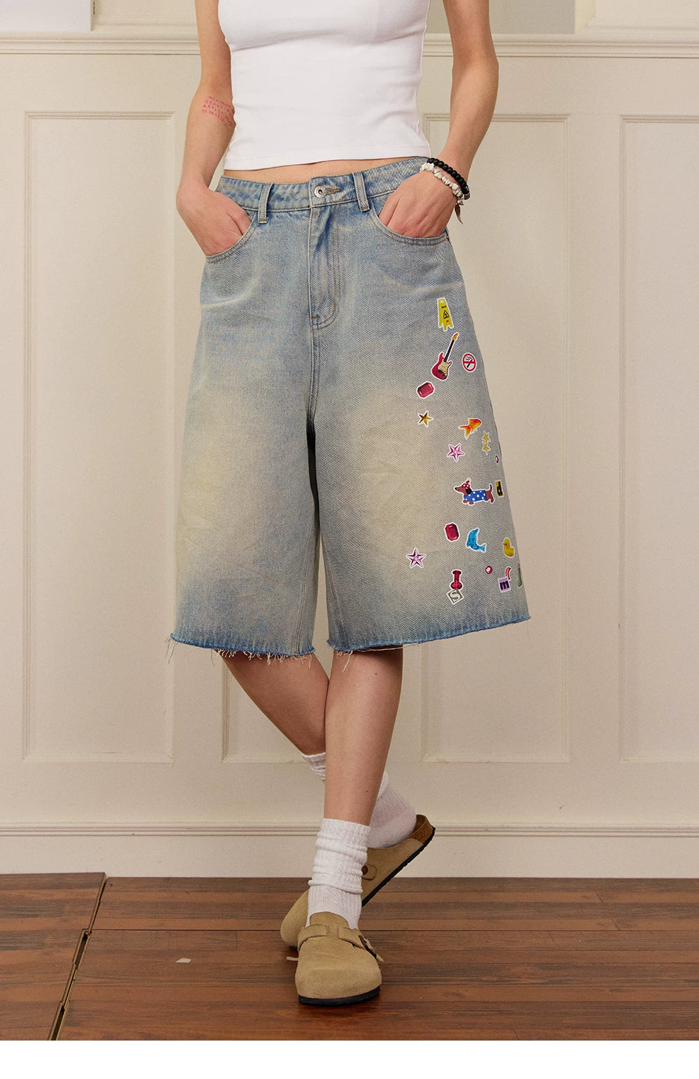 Sticker Design Denim Pants