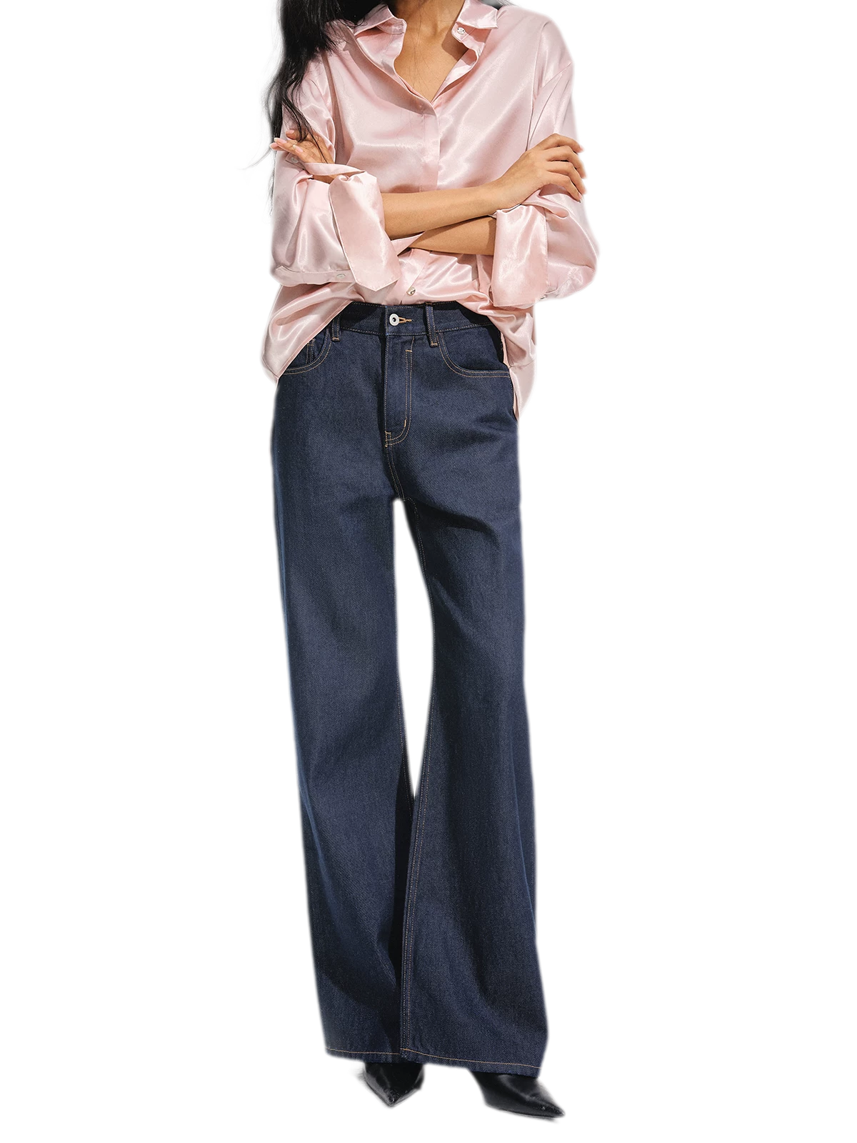Jeans met contrasterende stiksels en hoge taille