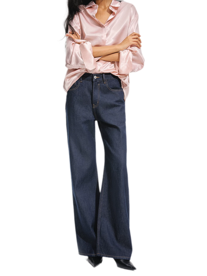 Jeans met contrasterende stiksels en hoge taille