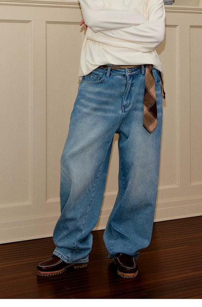 Fleece-Lined Baggy Stacked Jeans