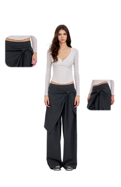 Twisted Overlay Wide-Leg Trousers
