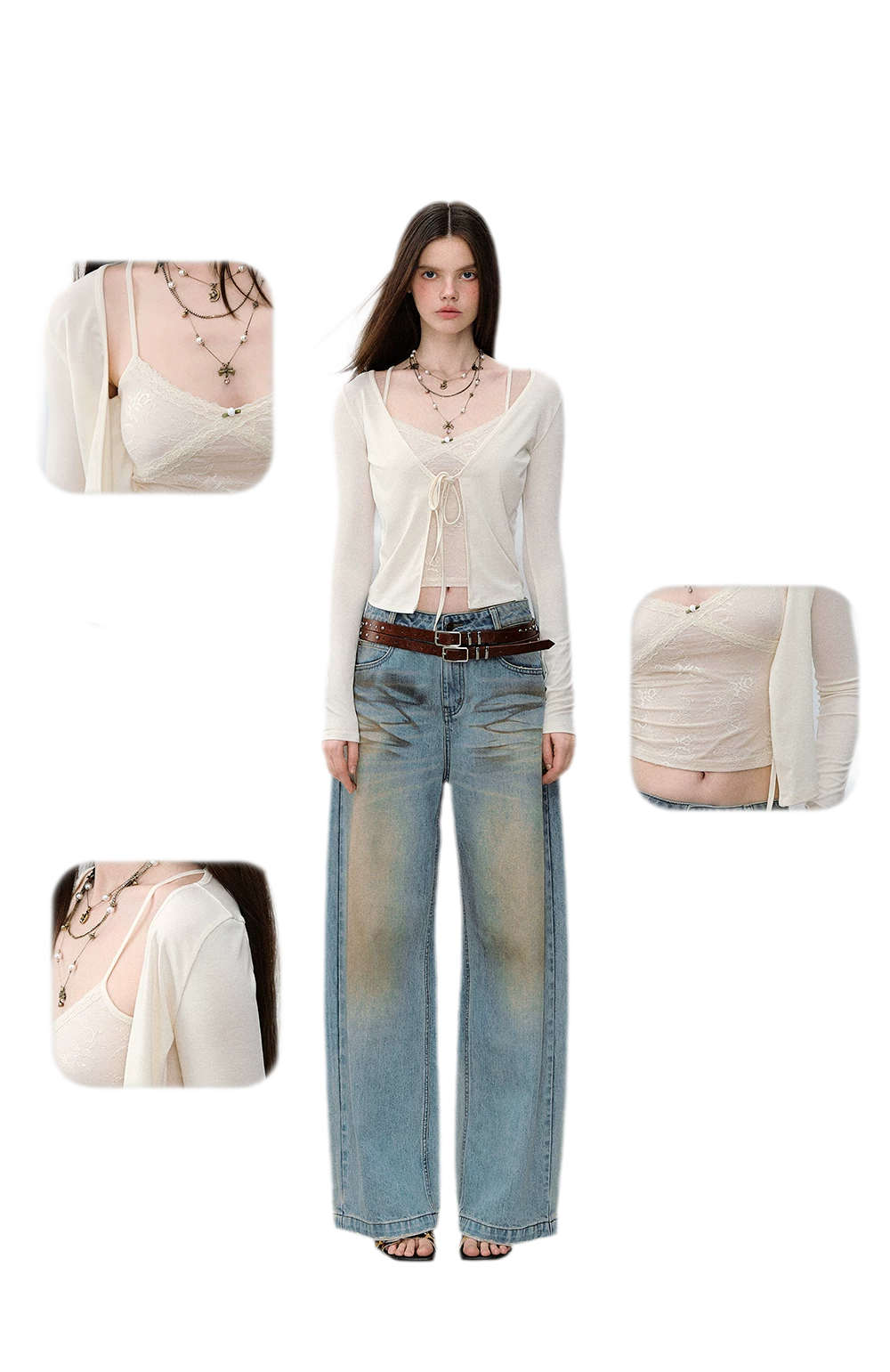 Lace Layered Tie Cardigan