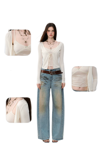 Lace Layered Tie Cardigan