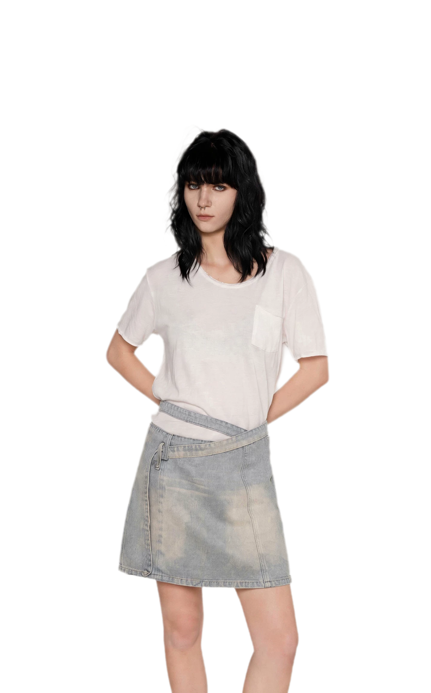 Distressed Denim Separated-Waist Skirt