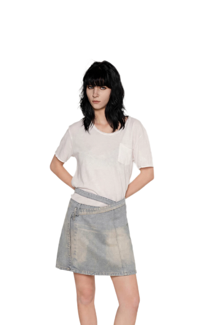 Distressed Denim Separated-Waist Skirt